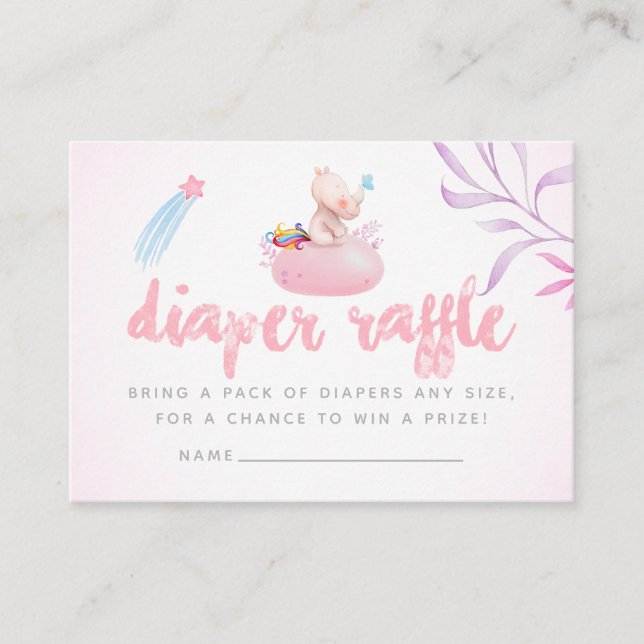 Cute Rhino Unicorn Baby Girl Shower Diaper Raffle Enclosure Card (Front)