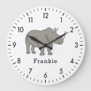 Cute Rhino Unique Boy Personalised Custom Name Large Clock