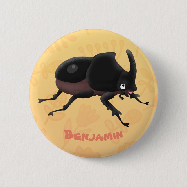 Cute rhinoceros beetle cartoon illustration 6 cm round badge (Front)