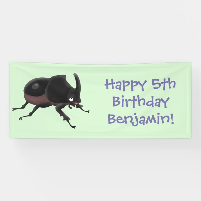 Cute rhinoceros beetle cartoon illustration banner (Horizontal)