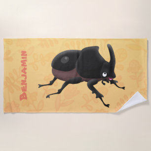Cute rhinoceros beetle cartoon illustration beach towel
