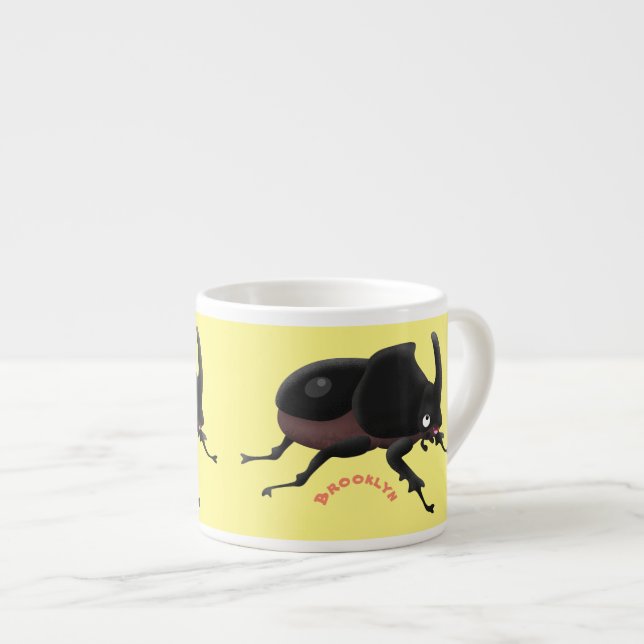 Cute rhinoceros beetle cartoon illustration espresso cup (Front Right)
