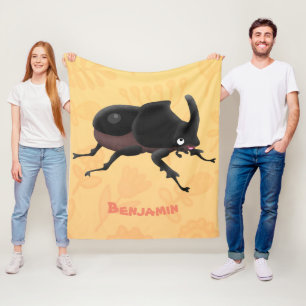 Cute rhinoceros beetle cartoon illustration fleece blanket