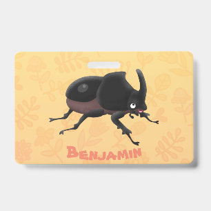 Cute rhinoceros beetle cartoon illustration ID badge