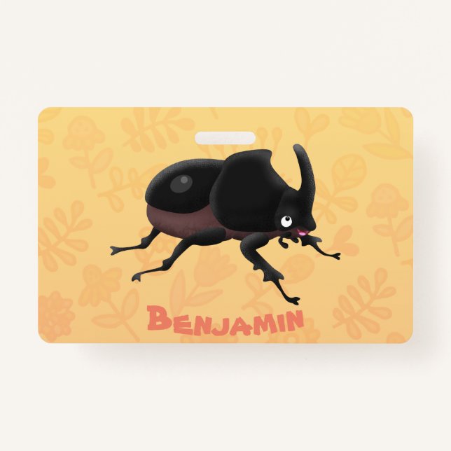 Cute rhinoceros beetle cartoon illustration ID badge (Front)