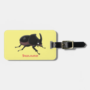 Cute rhinoceros beetle cartoon illustration luggage tag