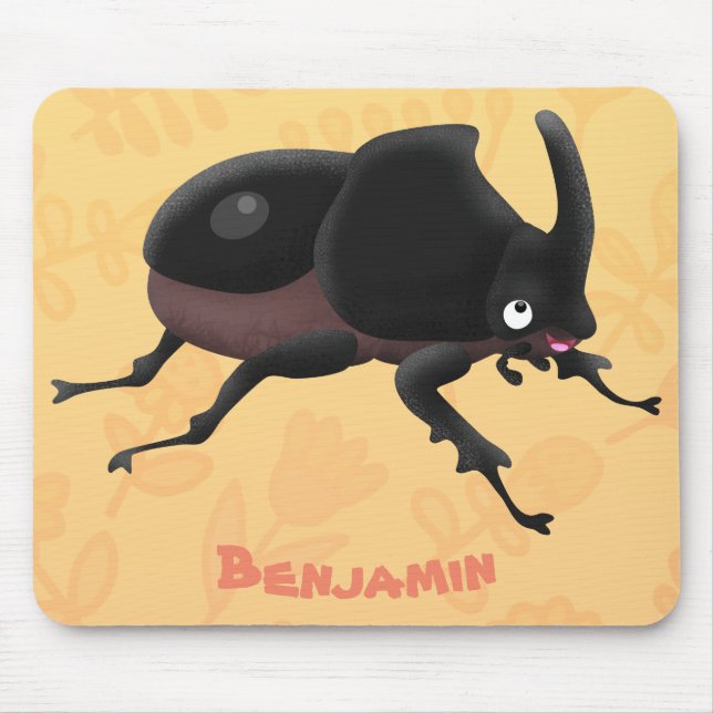 Cute rhinoceros beetle cartoon illustration mouse mat (Front)