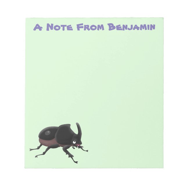 Cute rhinoceros beetle cartoon illustration notepad (Front)