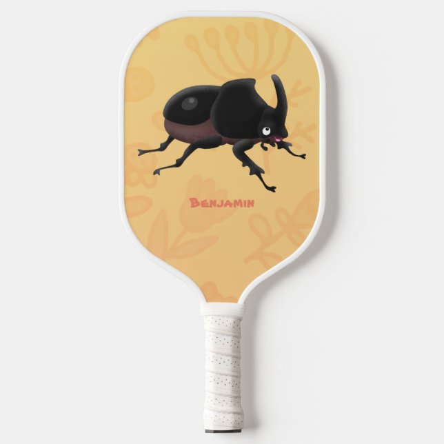 Cute rhinoceros beetle cartoon illustration  pickleball paddle (Front)