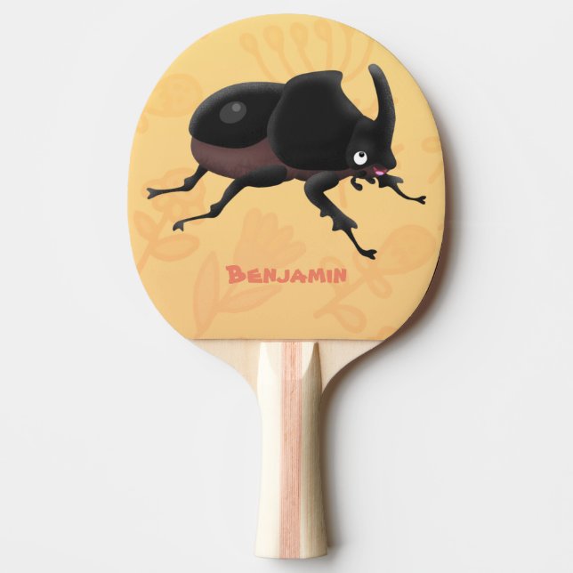 Cute rhinoceros beetle cartoon illustration ping pong paddle (Front)