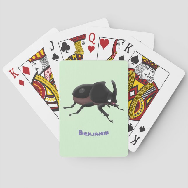 Cute rhinoceros beetle cartoon illustration playing cards (Back)