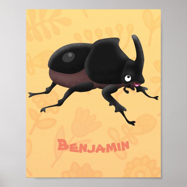 Cute rhinoceros beetle cartoon illustration poster (Front)