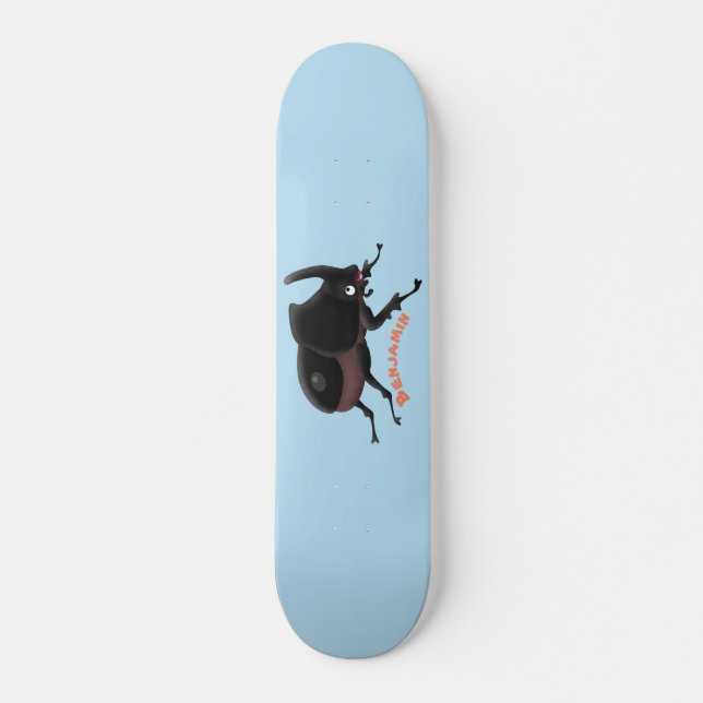 Cute rhinoceros beetle cartoon illustration skateboard (Front)