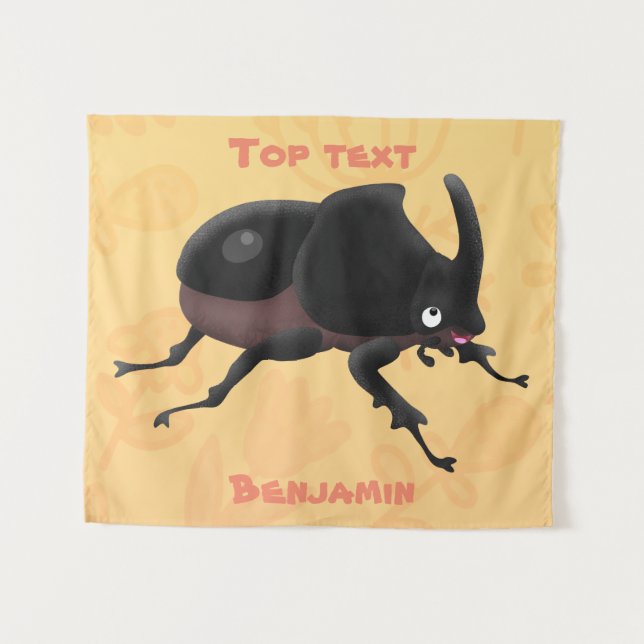 Cute rhinoceros beetle cartoon illustration  tapestry (Front (Horizontal))