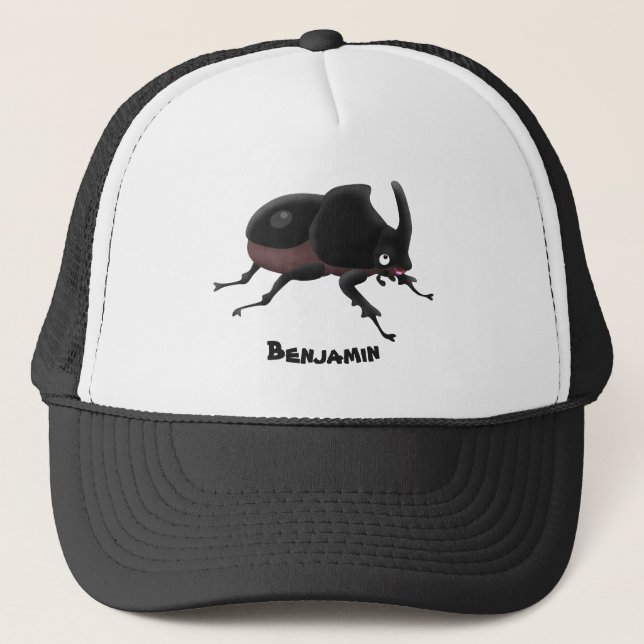 Cute rhinoceros beetle cartoon illustration trucker hat (Front)