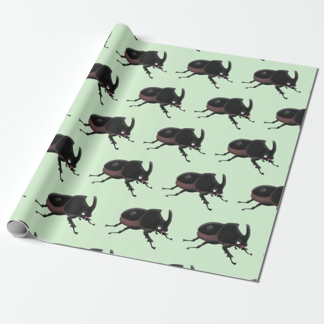Cute rhinoceros beetle cartoon illustration wrapping paper (Unrolled)