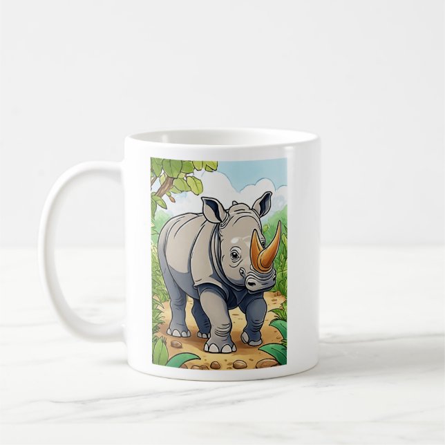 Cute Rhinoceros Cartoon-Sticker Style Baby Coffee Mug (Left)