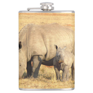 Cute rhinoceros in africa hip flask
