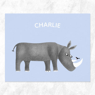 Cute Rhinoceros Personalised Poster