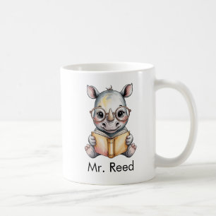 Cute Rhinoceros Reading a Book Custom Coffee Mug