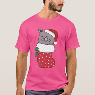 Cute Rhinos In Christmas Sock For Christmas friend T-Shirt
