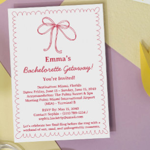 Cute Ribbon Bachelorette Trip & Itinerary Invitation