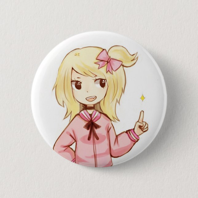 Cute Ribbon Girl Button Badge (Front)
