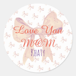 Cute Ribbon Purple Orange Typography Mothers Day Classic Round Sticker