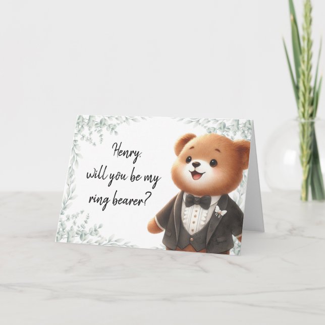 Cute Ring Bearer Bear Personalised Proposal Ask Card (Front)