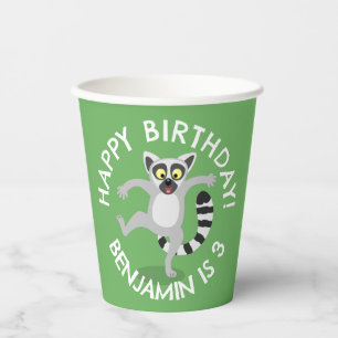 Cute ring tail lemur cartoon personalised birthday paper cups