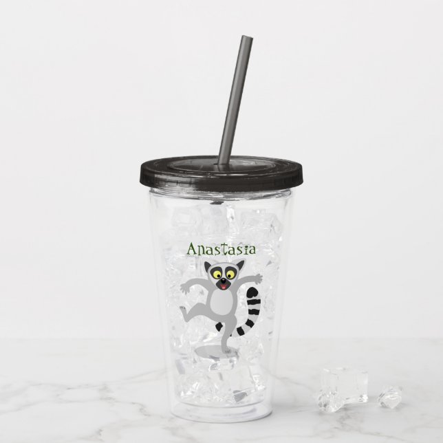 Cute ring tail lemur dancing cartoon illustration acrylic tumbler (Back Ice)