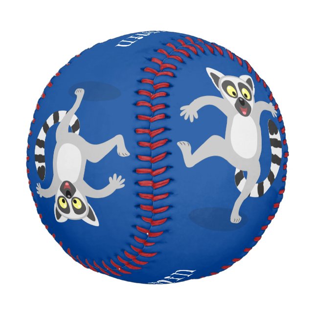 Cute ring tail lemur dancing cartoon illustration baseball (Angled)