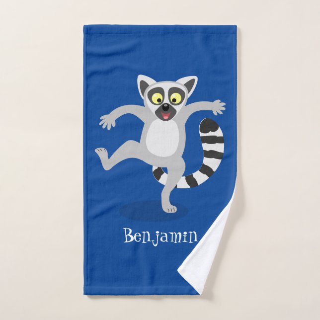 Cute ring tail lemur dancing cartoon illustration bath towel set (Hand Towel)