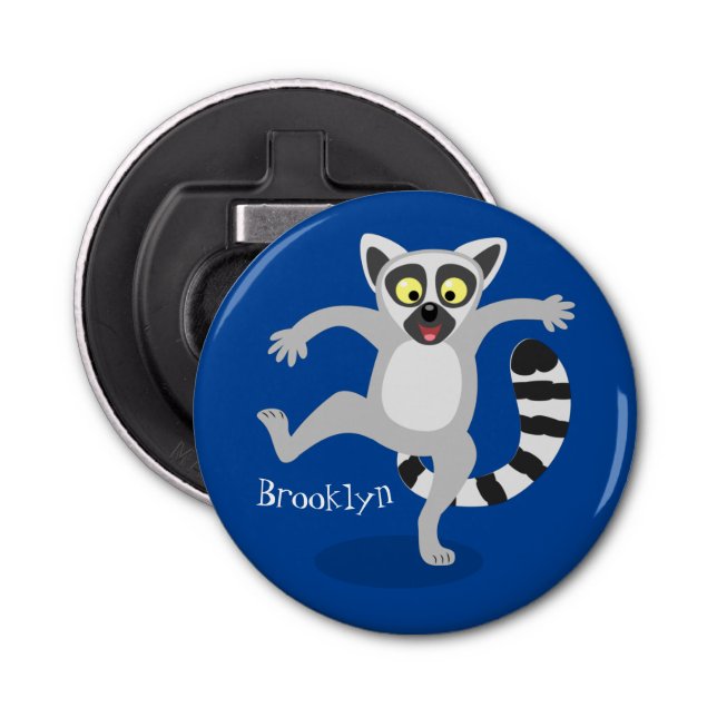 Cute ring tail lemur dancing cartoon illustration bottle opener (Front)