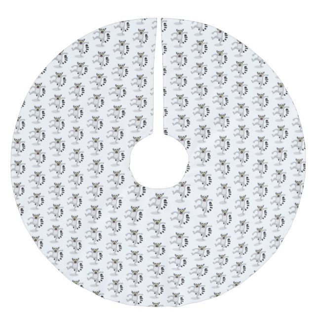 Cute ring tail lemur dancing cartoon illustration brushed polyester tree skirt (Front)