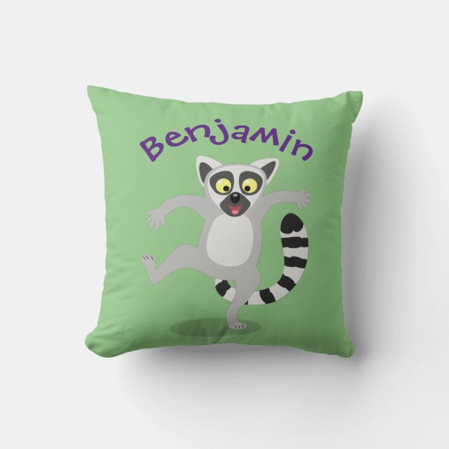 Cute ring tail lemur dancing cartoon illustration cushion (Front)