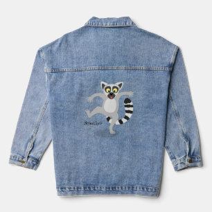 Cute ring tail lemur dancing cartoon illustration denim jacket