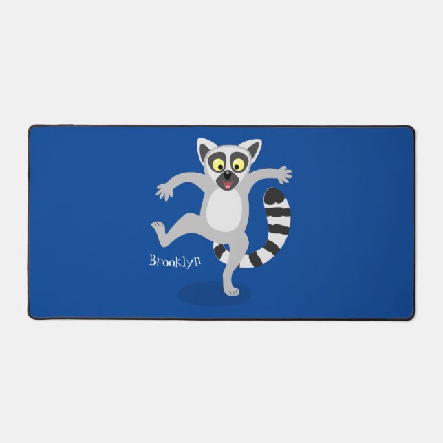 Cute ring tail lemur dancing cartoon illustration desk mat (Front)