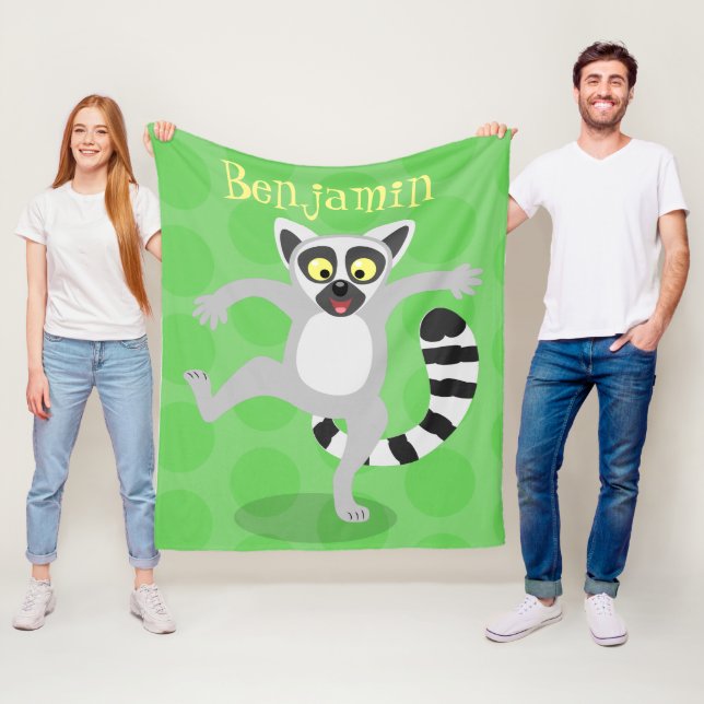 Cute ring tail lemur dancing cartoon illustration fleece blanket (In Situ)