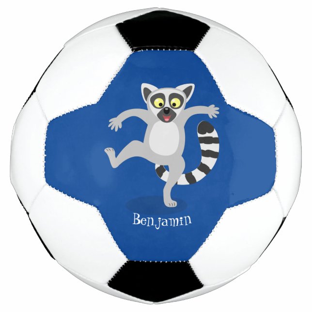 Cute ring tail lemur dancing cartoon illustration football (Front)