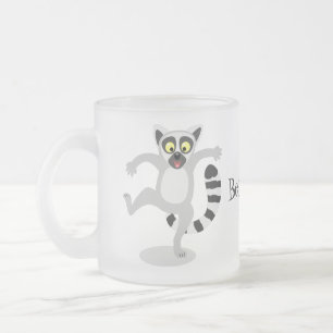 Cute ring tail lemur dancing cartoon illustration frosted glass coffee mug