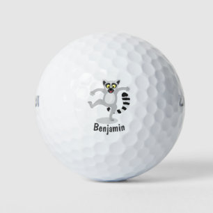 Cute ring tail lemur dancing cartoon illustration golf balls