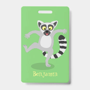 Cute ring tail lemur dancing cartoon illustration ID badge