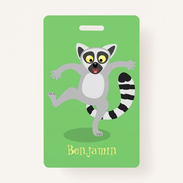 Cute ring tail lemur dancing cartoon illustration ID badge (Front)