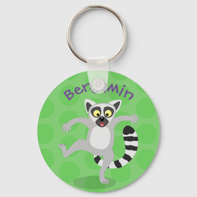 Cute ring tail lemur dancing cartoon illustration key ring (Front)