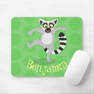 Cute ring tail lemur dancing cartoon illustration mouse mat
