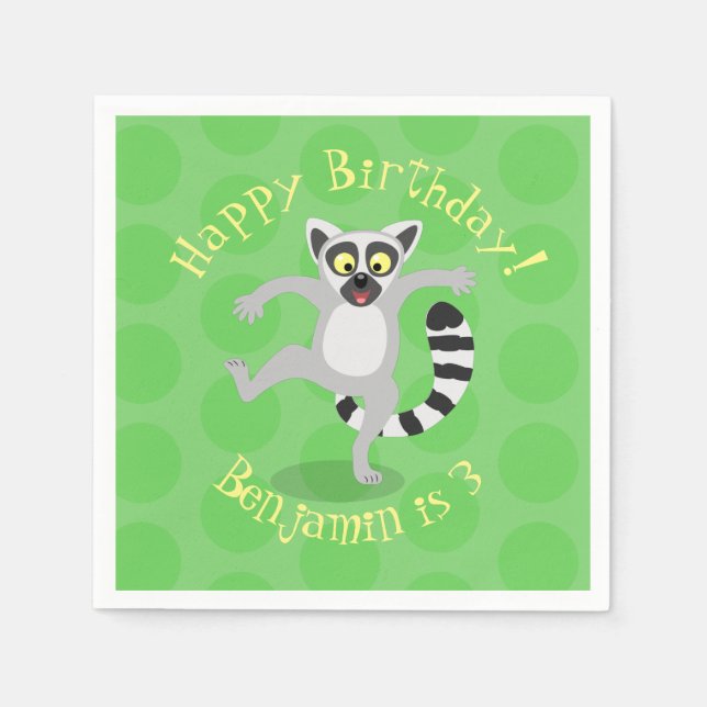 Cute ring tail lemur dancing cartoon illustration napkin (Front)