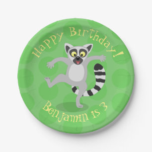 Cute ring tail lemur dancing cartoon illustration paper plate