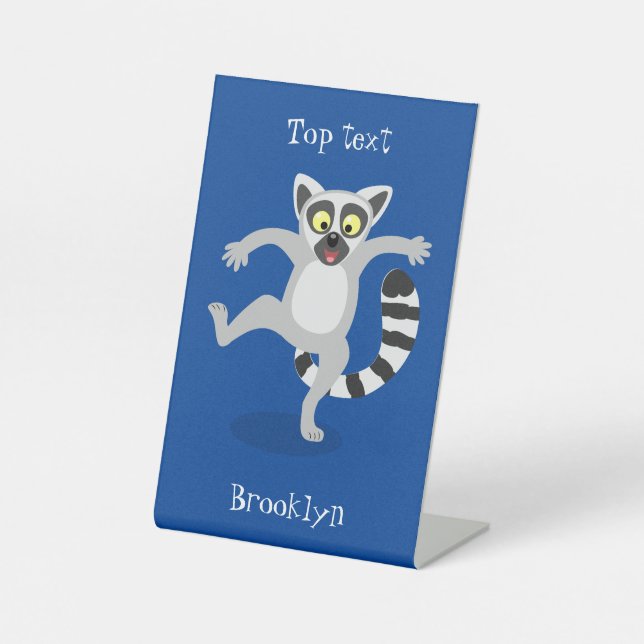Cute ring tail lemur dancing cartoon illustration pedestal sign (Front)