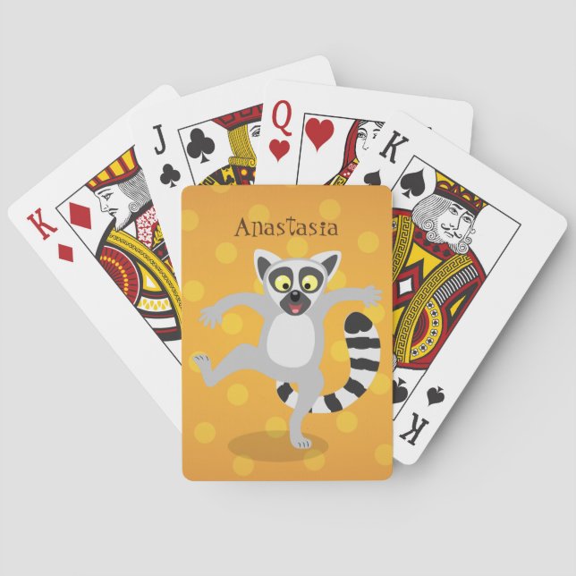 Cute ring tail lemur dancing cartoon illustration playing cards (Back)